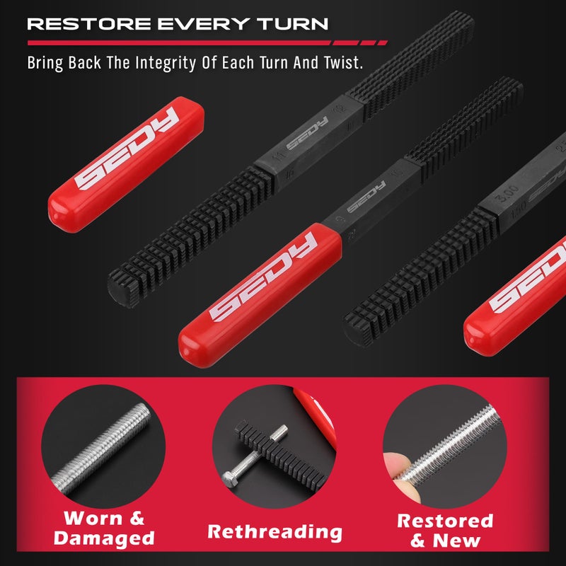 SEDY Thread Repair Thread Chaser Tool Set - 49PCS Thread Cleaner Rethreading Master Kit Metric SAE Bolt Restorer File Nut Rethreader Automotive Wheel Stud Spark Plug Engine Standard Screw Threading UNC UNF - Image 5